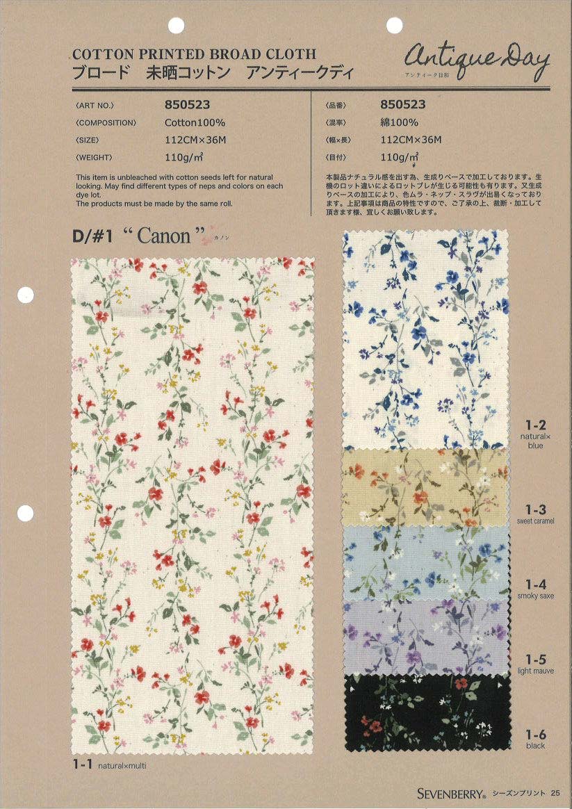 850523　ブロード　未晒コットン　Ａｎｔｉｑｕｅ　Ｄａｙ　Ｃａｎｏｎ