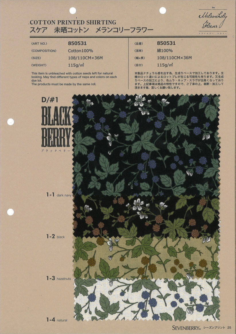 850531　スケア　未晒コットン　メランコリーフラワー　Ｂｌａｃｋｂｅｒ