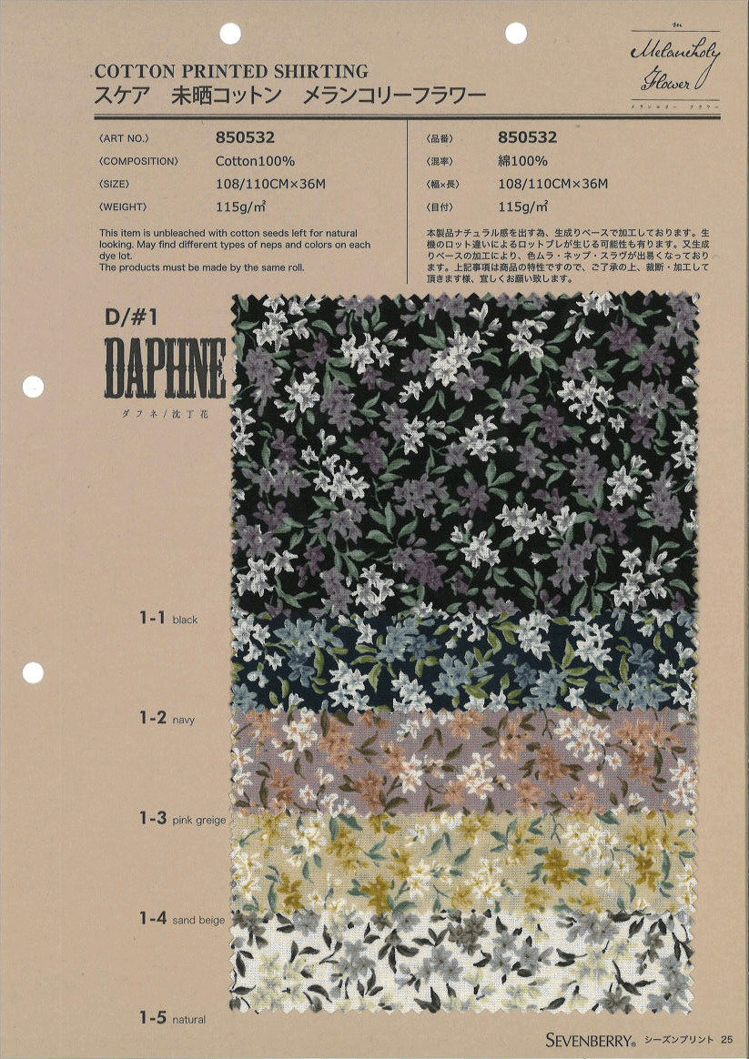 850532　スケア　未晒コットン　メランコリーフラワー　Ｄａｐｈｎｅ