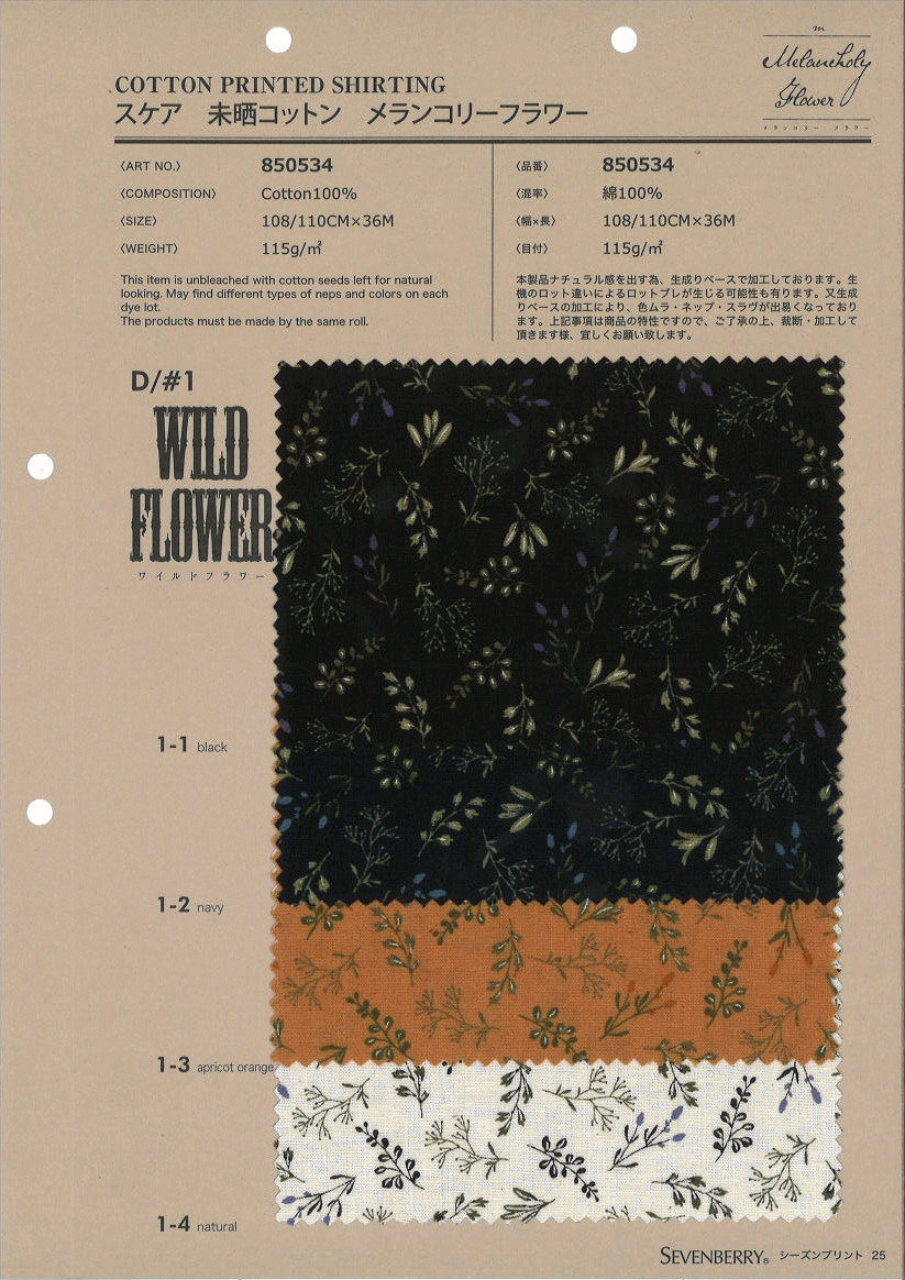 850534　スケア　未晒コットン　メランコリーフラワー　Ｗｉｌｄ　Ｆｌｏ